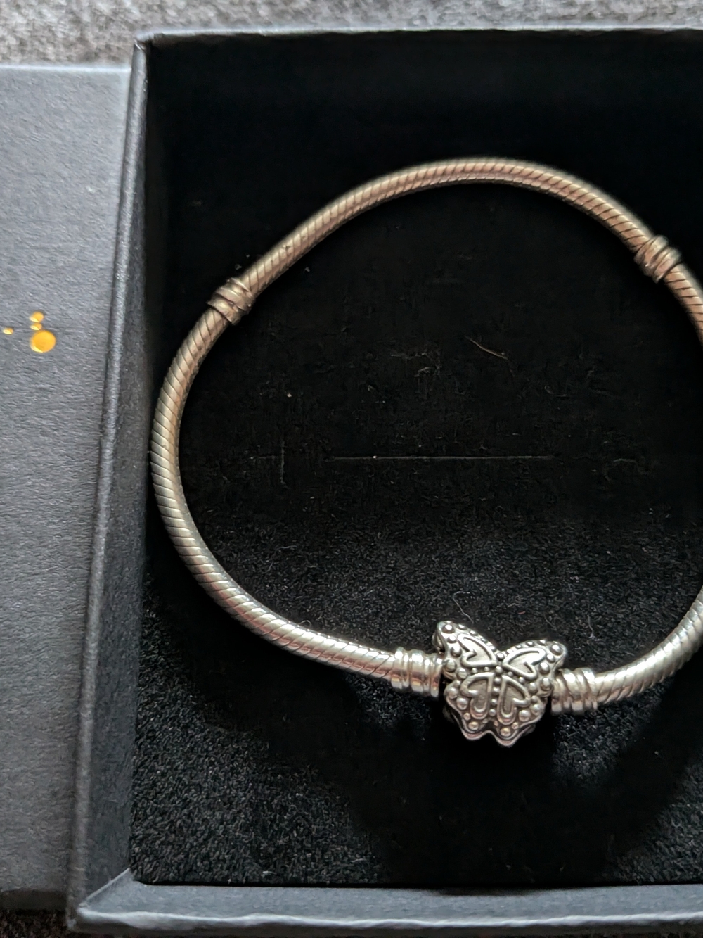 Pandora Sterling Silver Butterfly Charm Clasp Snake Chain Bracelet 7.5"